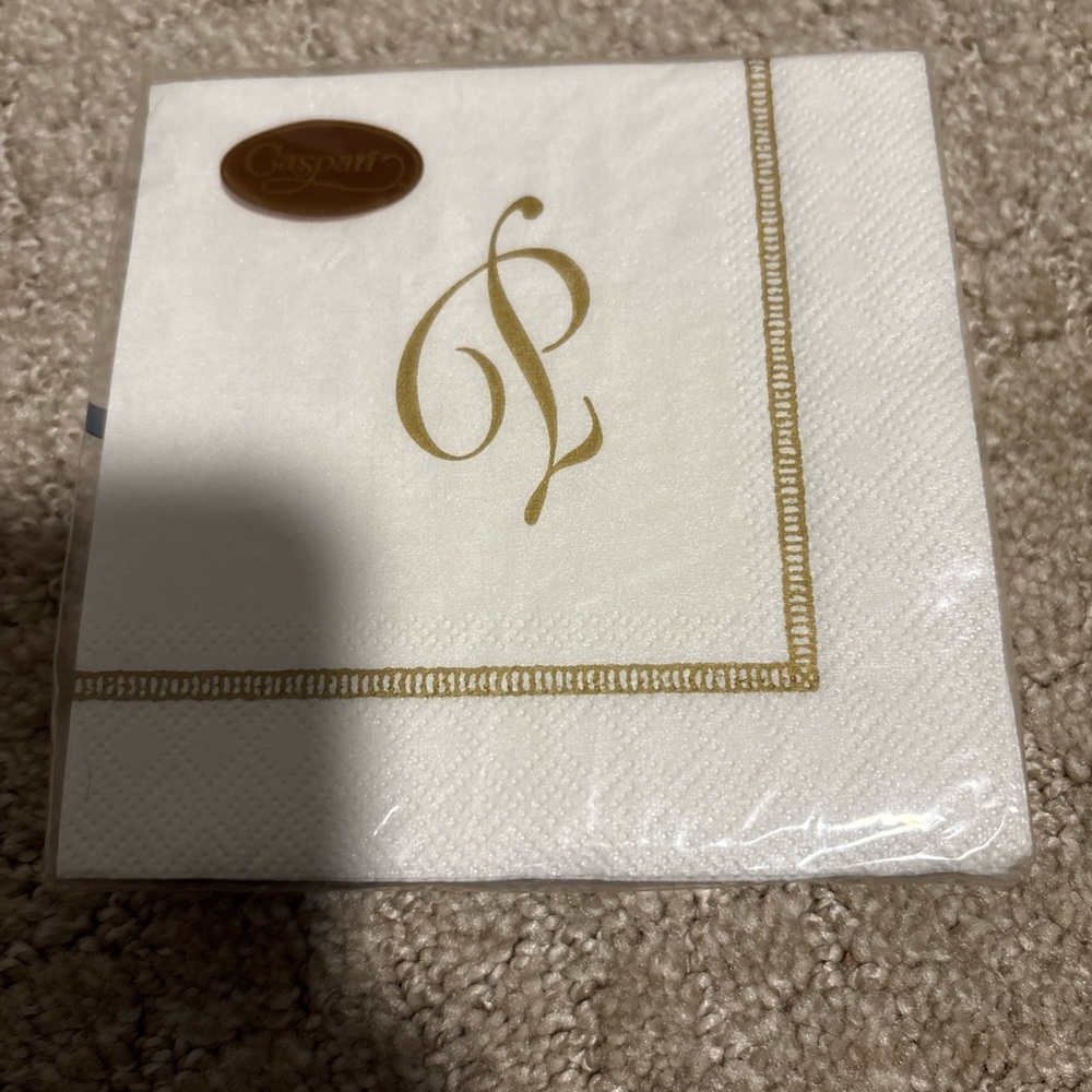 Caspari Hemstitch Script Letter P 20 Triple Ply Napkins 25cmx25cm